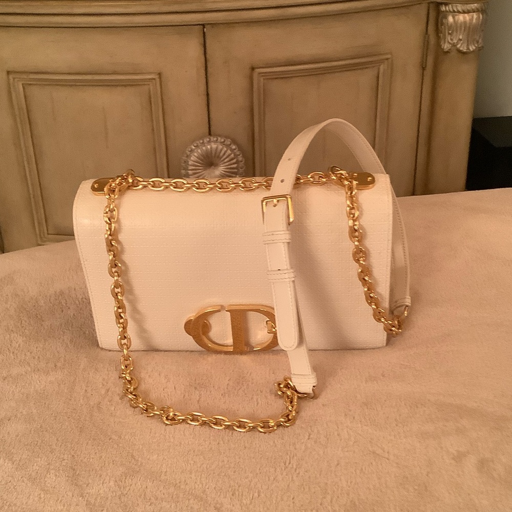 Christian Dior White and Gold Chain Bag